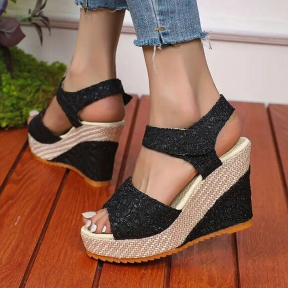 Faux leather wedge platform sandals sz 8 - Picture 3 of 7